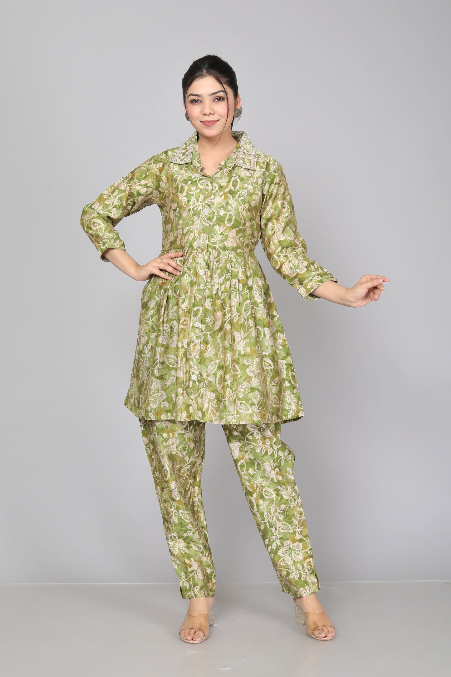 Green Floral Jaal Coord Set