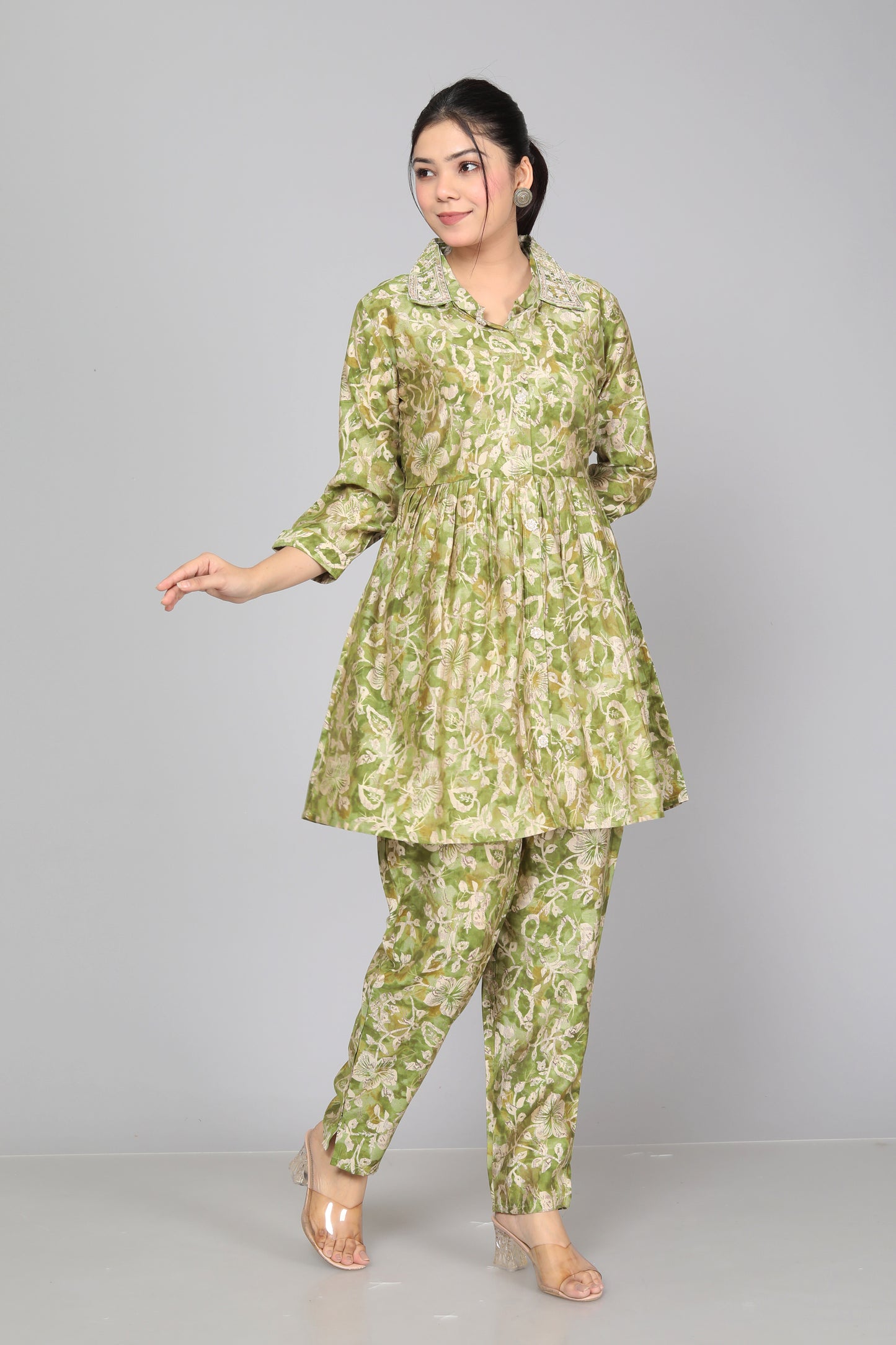 Green Floral Jaal Coord Set