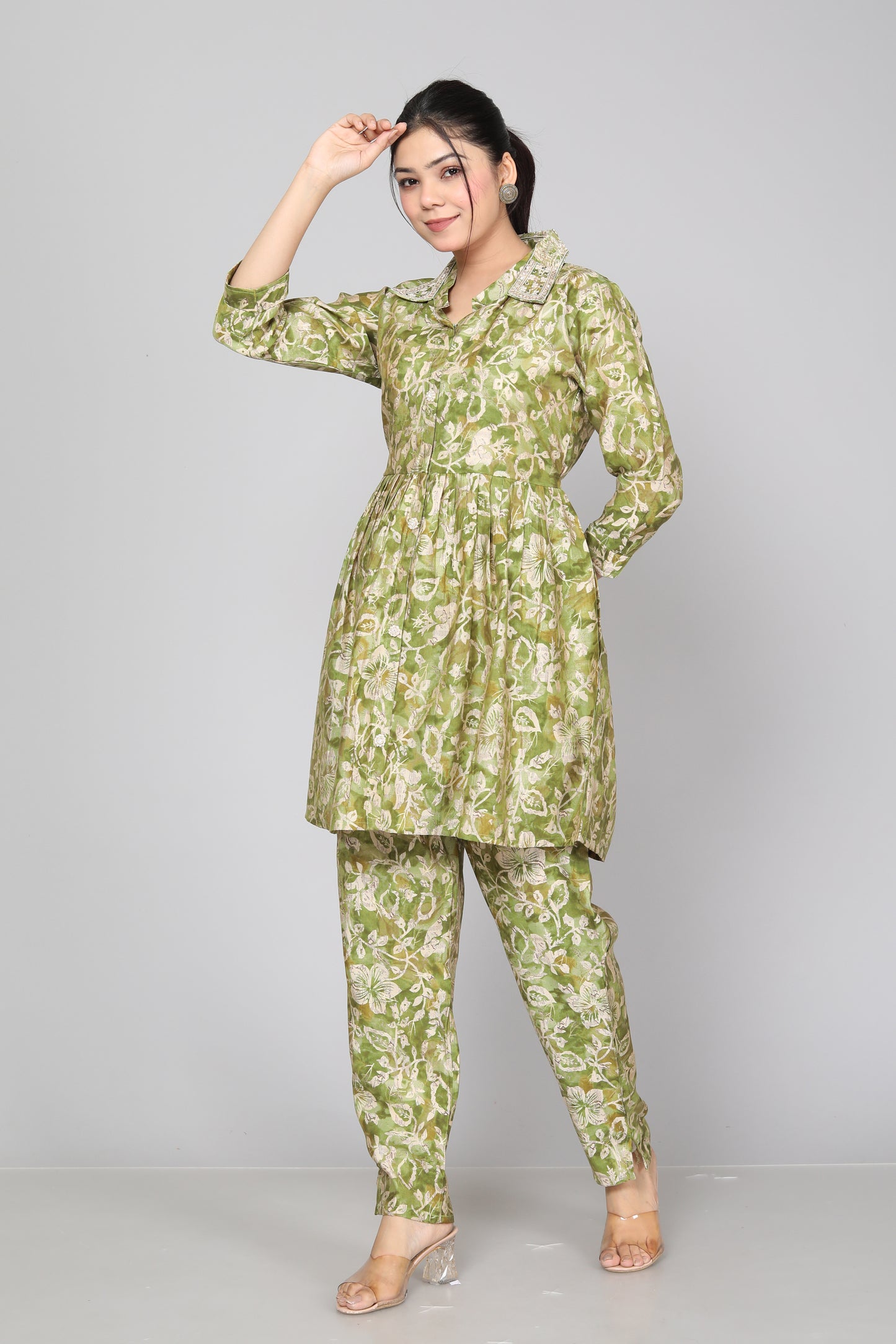 Green Floral Jaal Coord Set