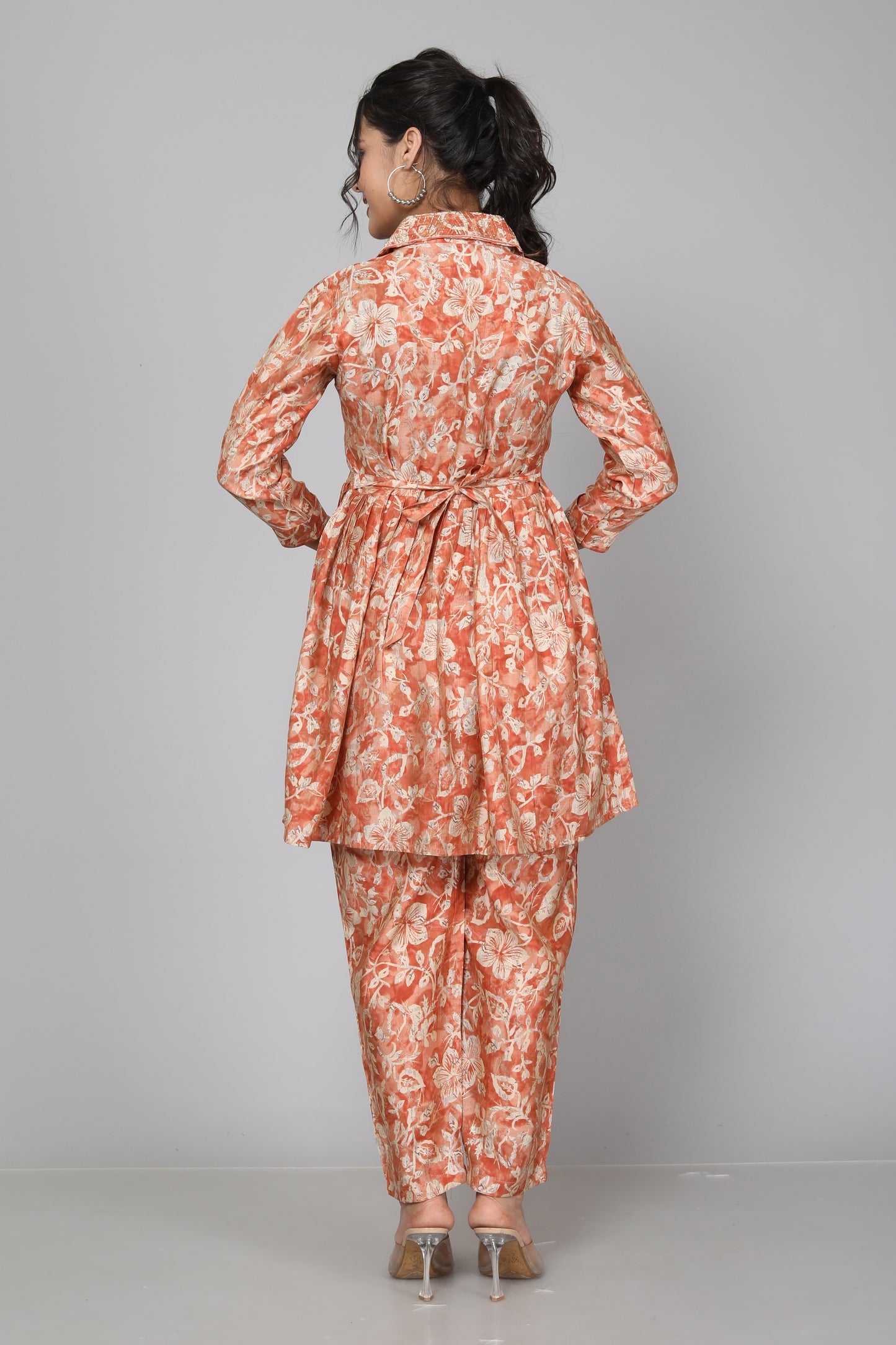 Blooming Peach Muslin Floral Coord Set