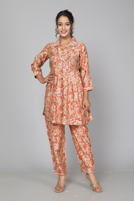 Blooming Peach Muslin Floral Coord Set