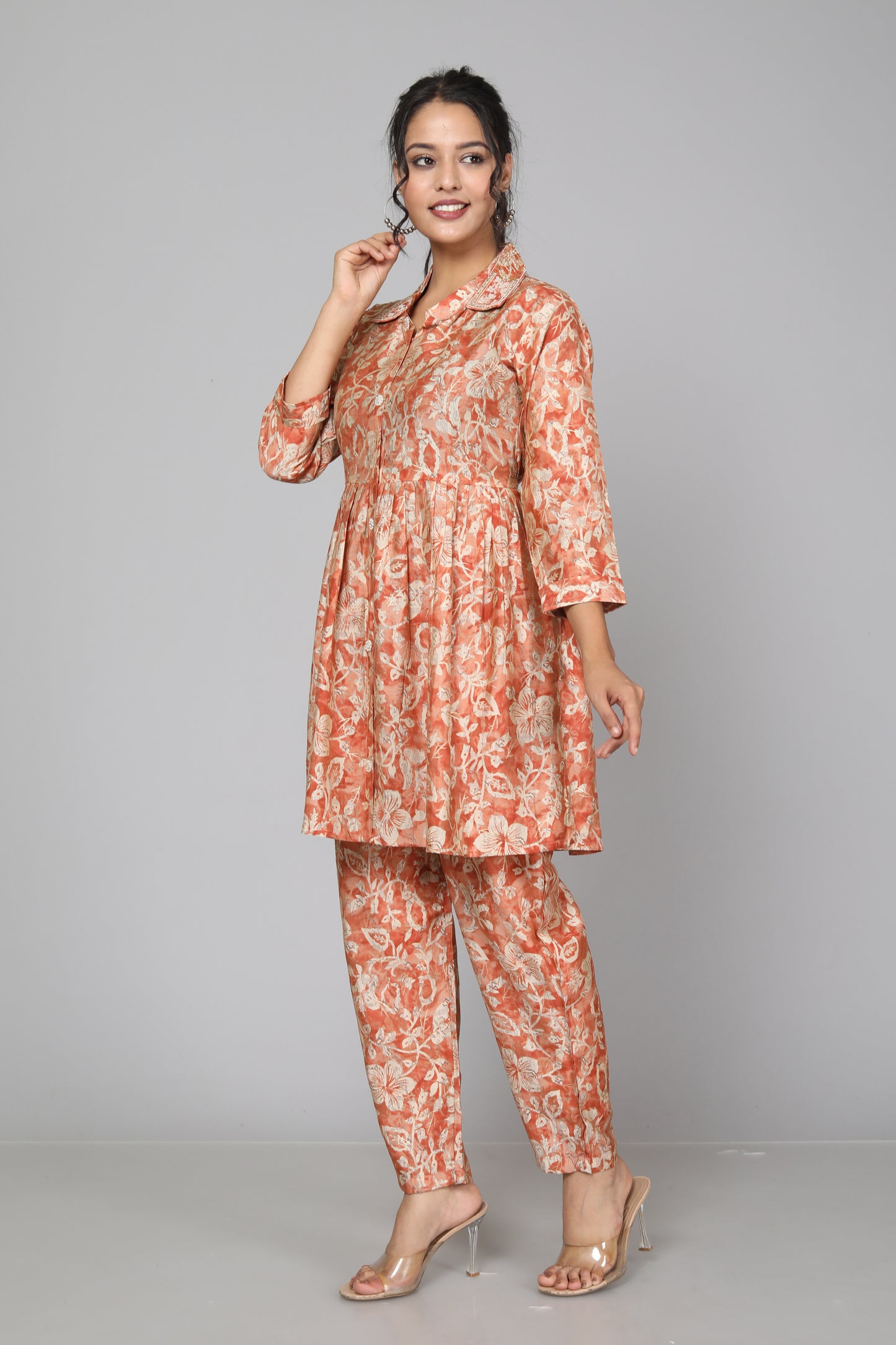 Blooming Peach Muslin Floral Coord Set