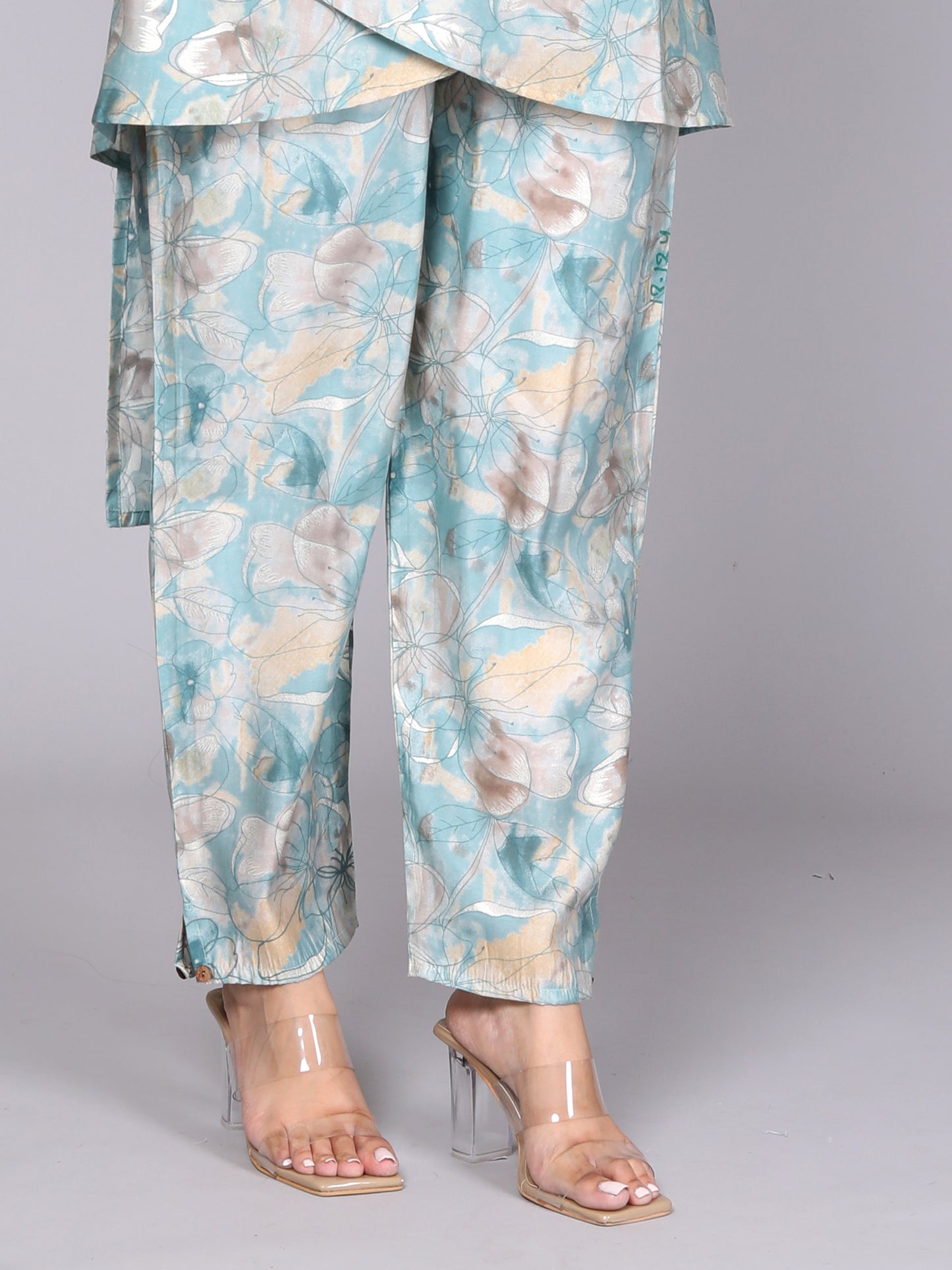 Sky Blue Floral Elegance Cut-Top Coord Set