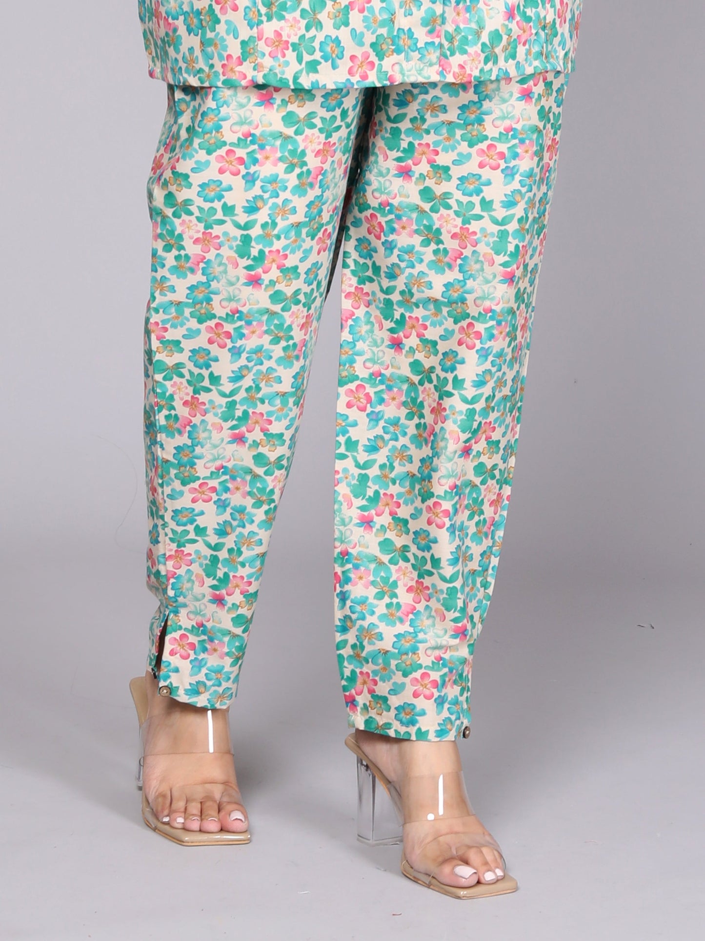 Green & Pink Floral Printed Cotton Dream Coord Set (BOGO)