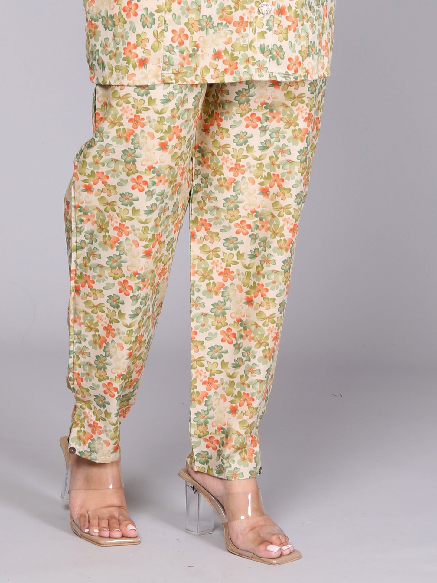 Orange & Green Floral Printed Cotton Dream Coord Set (BOGO)