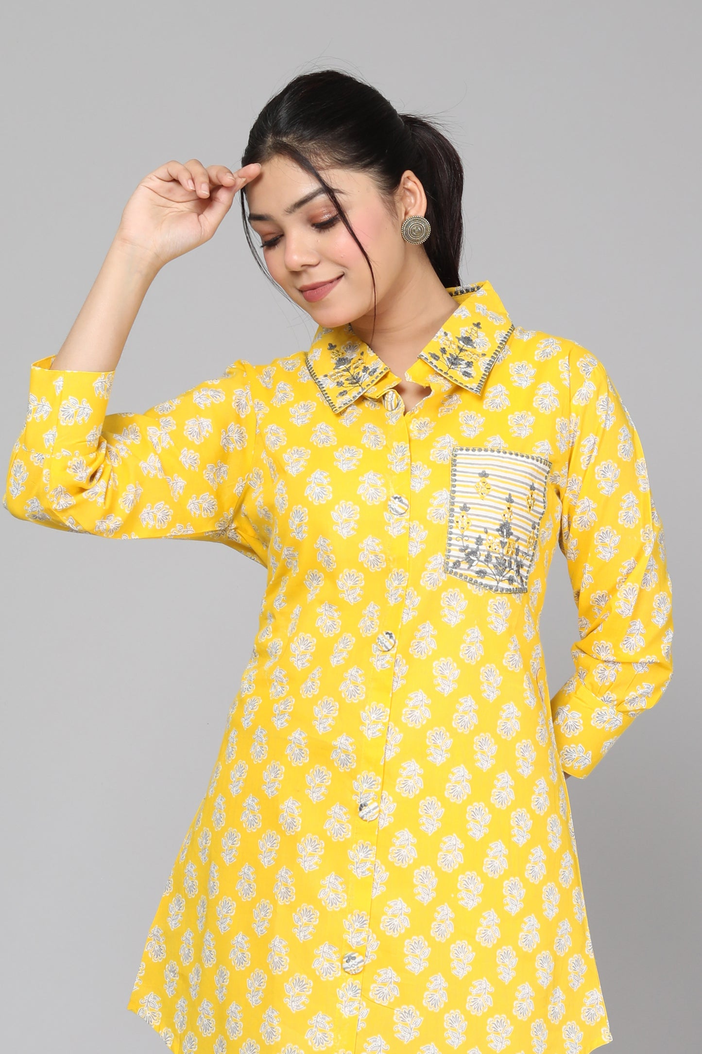 Sunny Blooms Yellow Block Print Coord Set