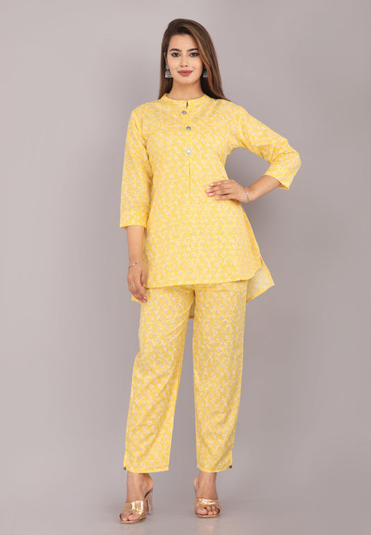 Yellow Printed Cotton Dream Coord Set (BOGO)