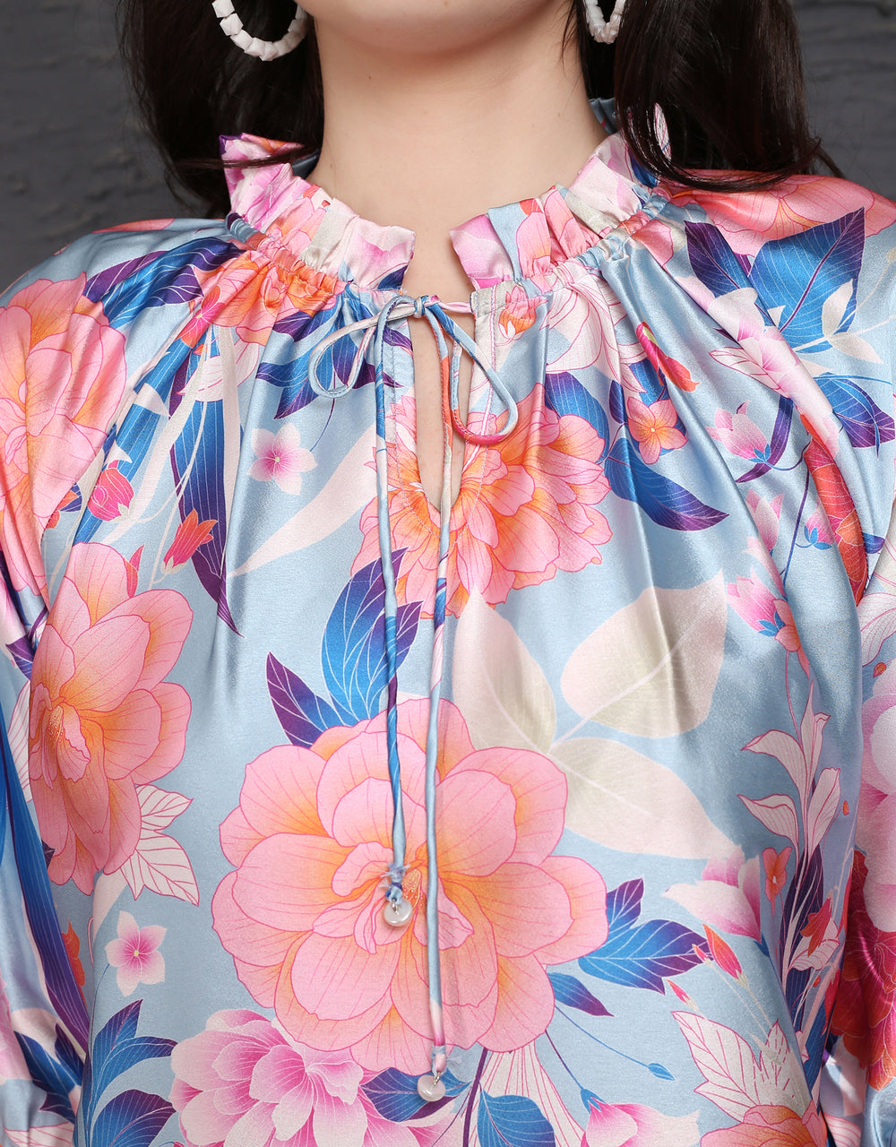 Blue & Pink Floral Blosson satin coord set