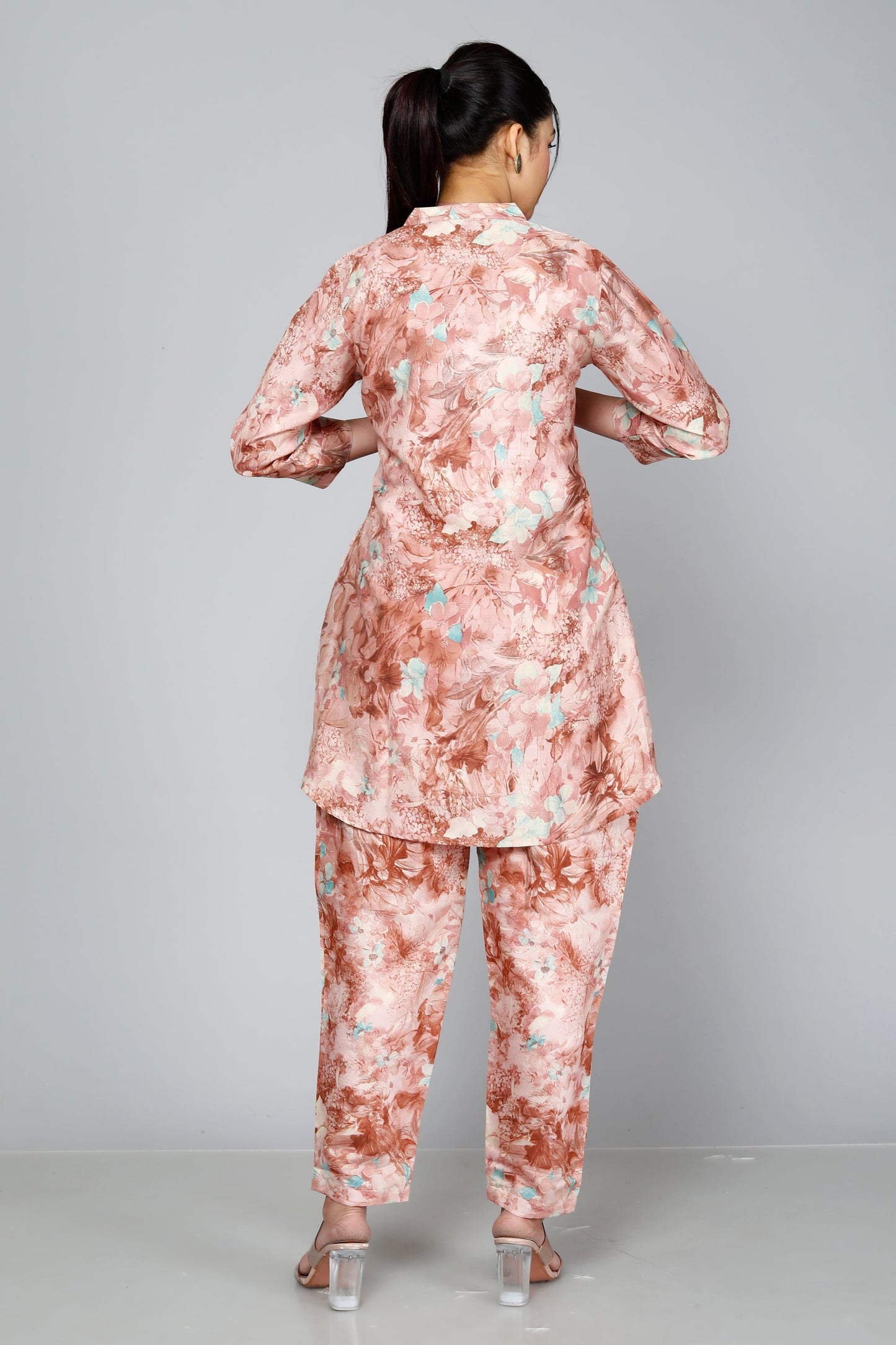 Peach Floral Printed Muslin Sequin Coord Set ( BOGO )