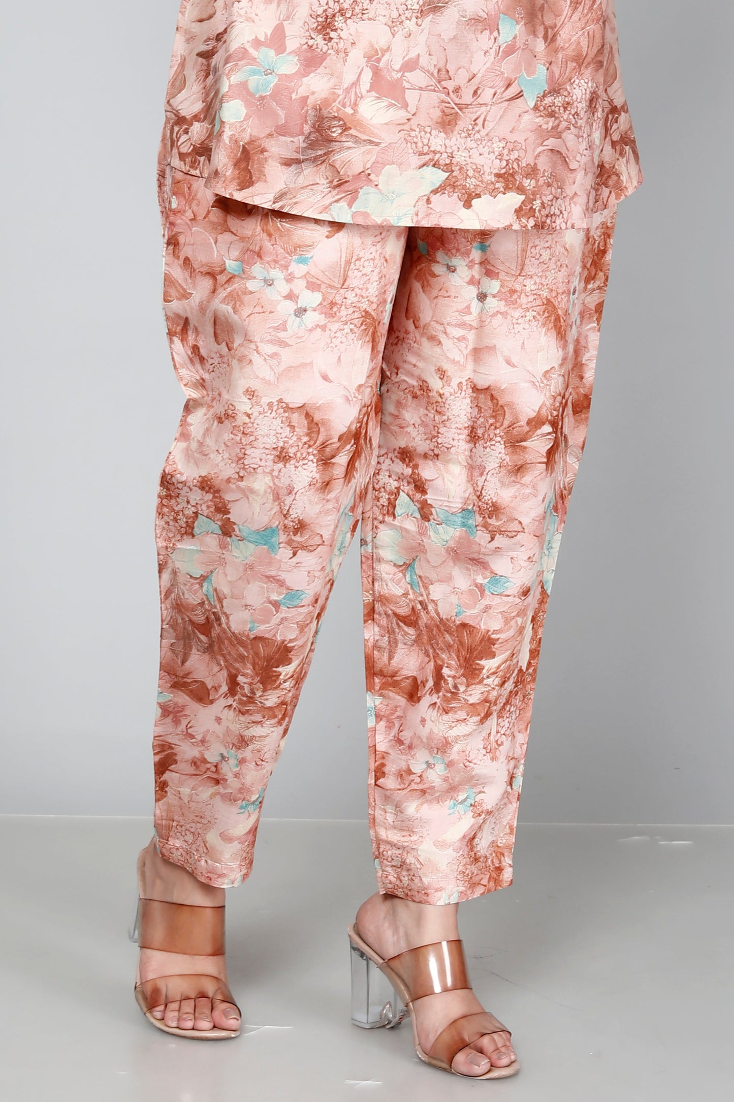 Peach Floral Printed Muslin Sequin Coord Set ( BOGO )