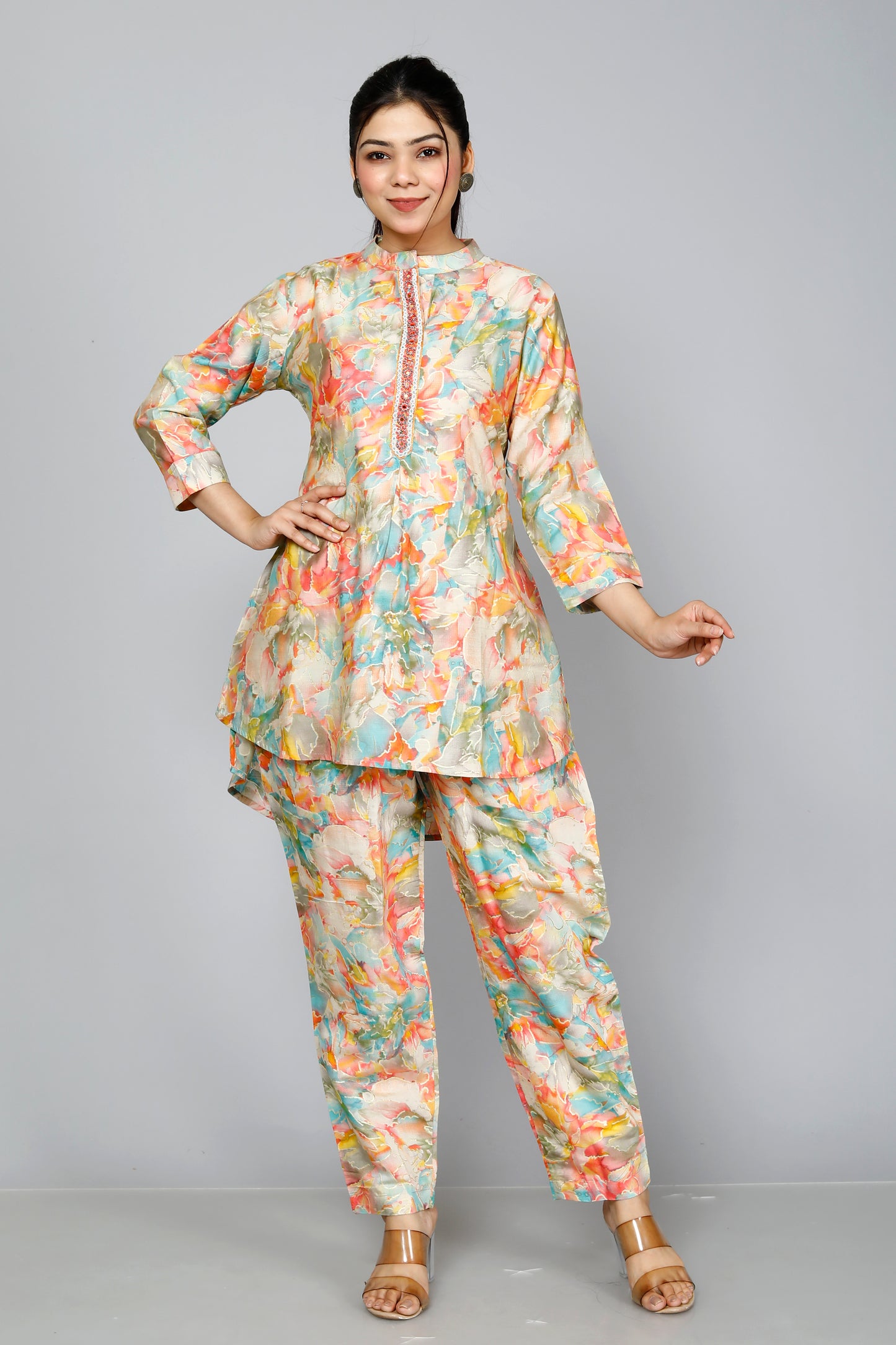 Multicolor Floral Printed muslin Coord Set