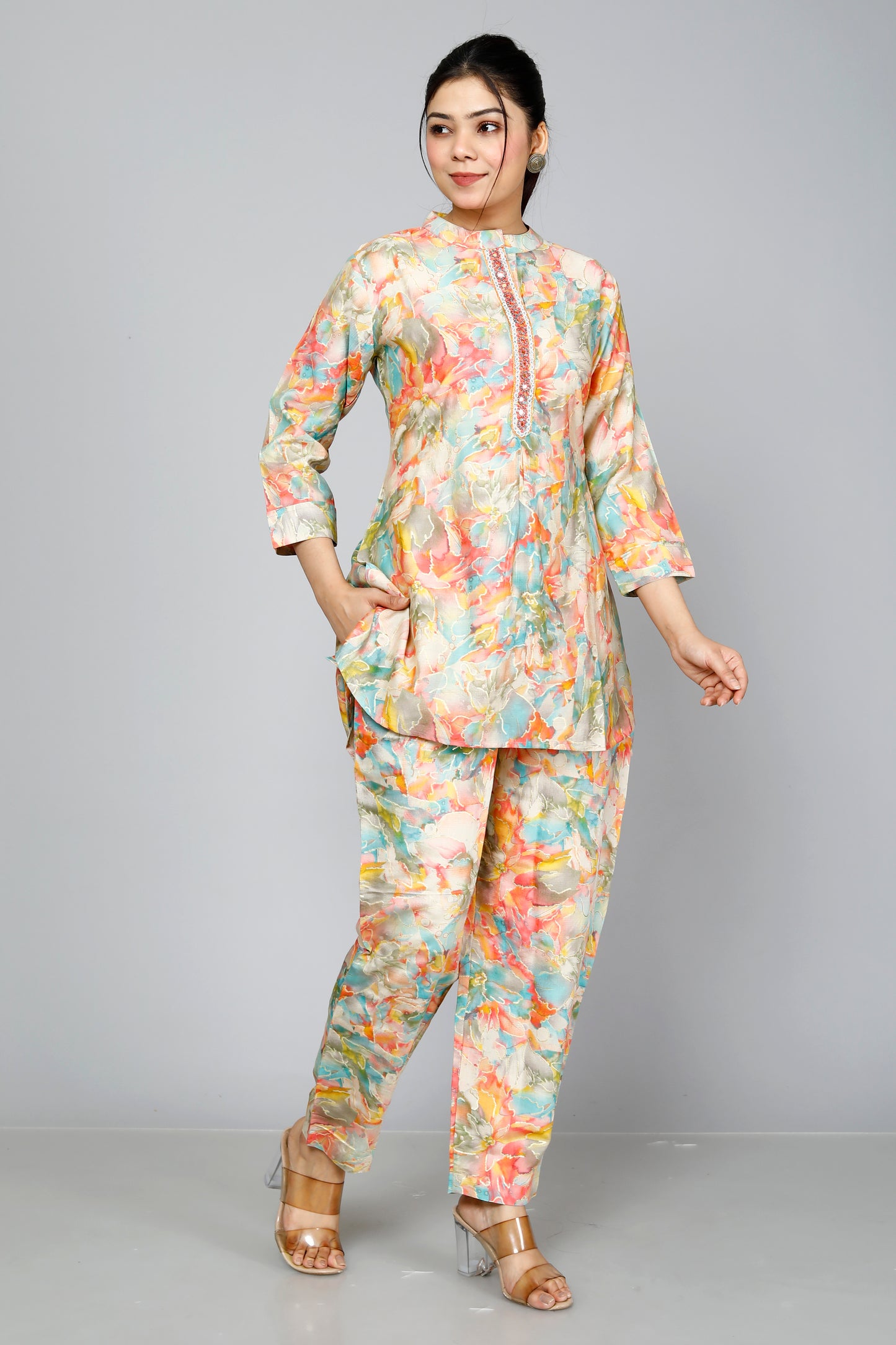 Multicolor Floral Printed muslin Coord Set