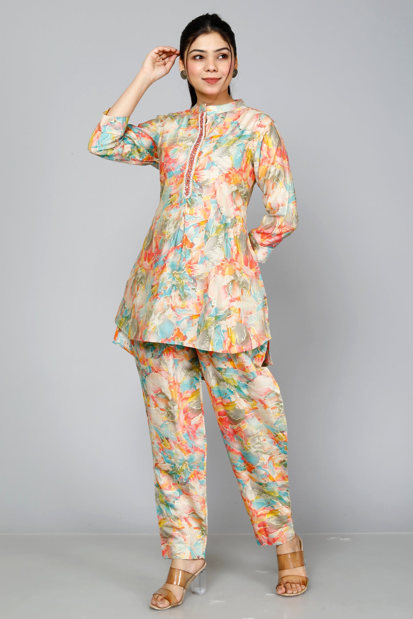 Multicolor Floral Printed muslin Coord Set