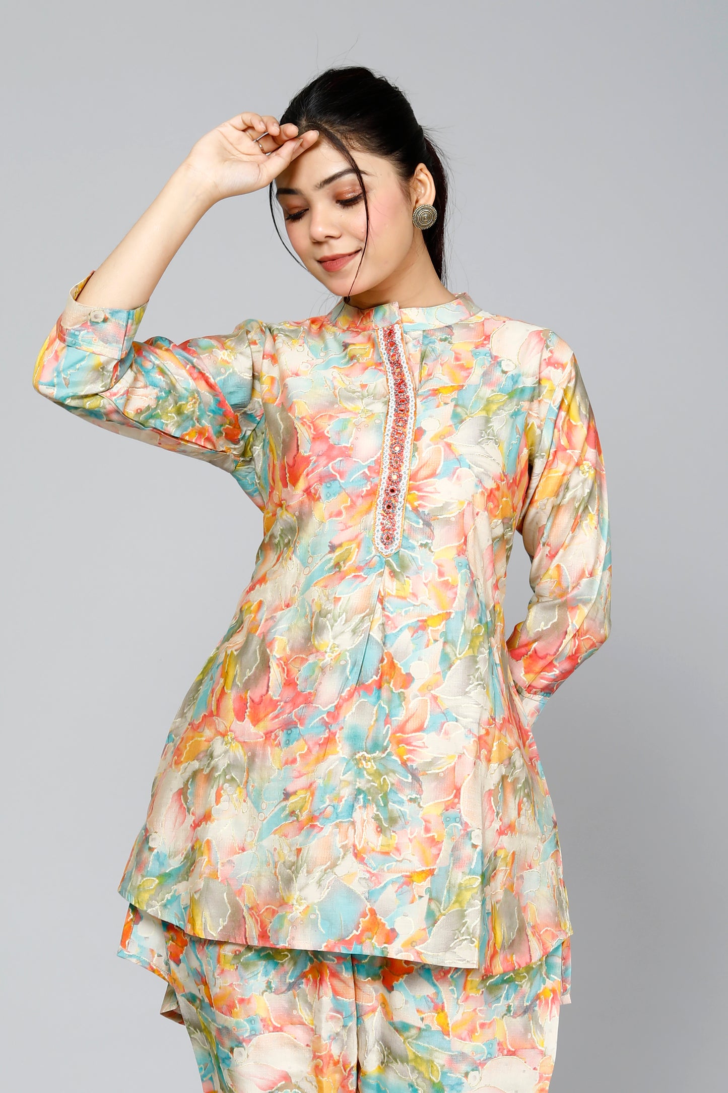 Multicolor Floral Printed muslin Coord Set