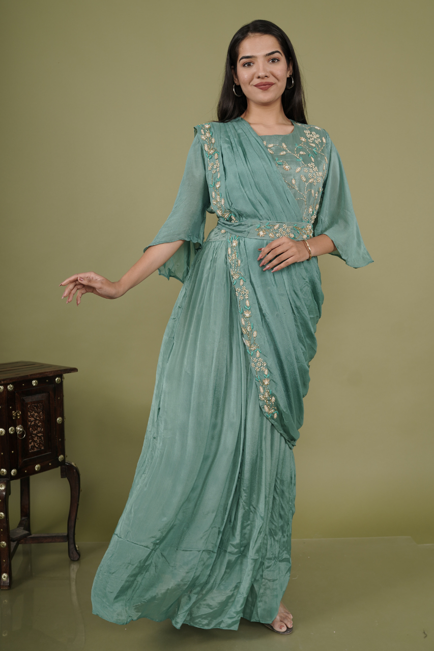 Mint green Draping saree