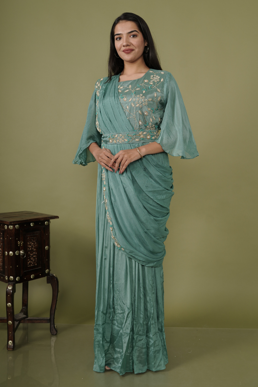 Mint green Draping saree