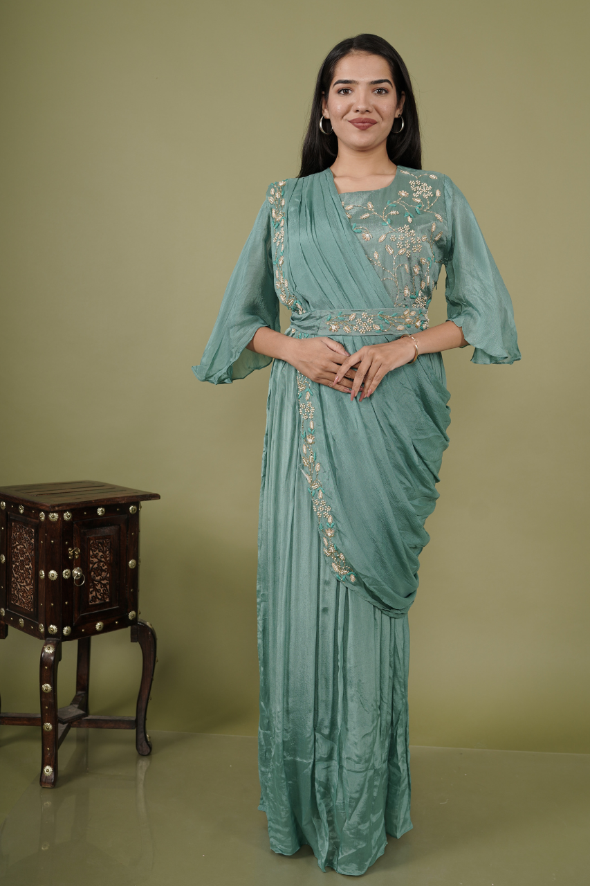 Mint green Draping saree