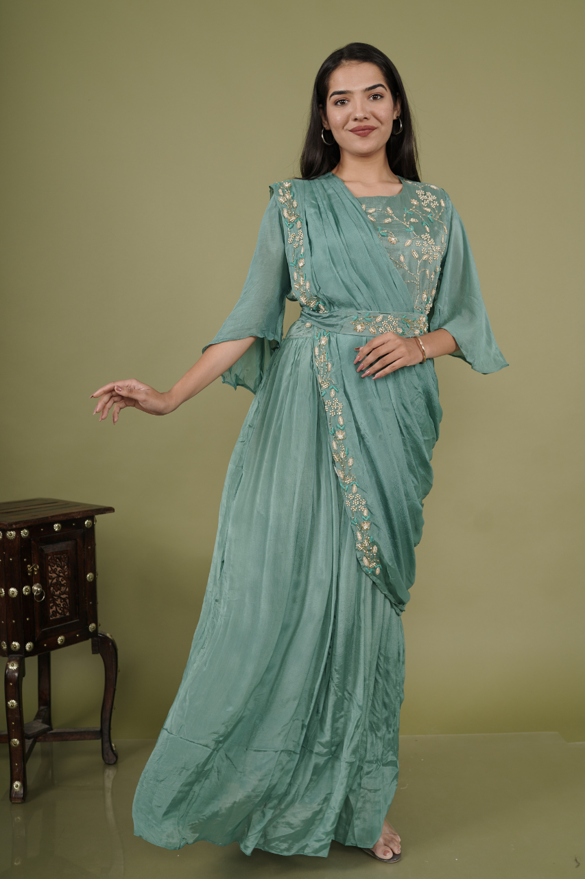 Mint green Draping saree