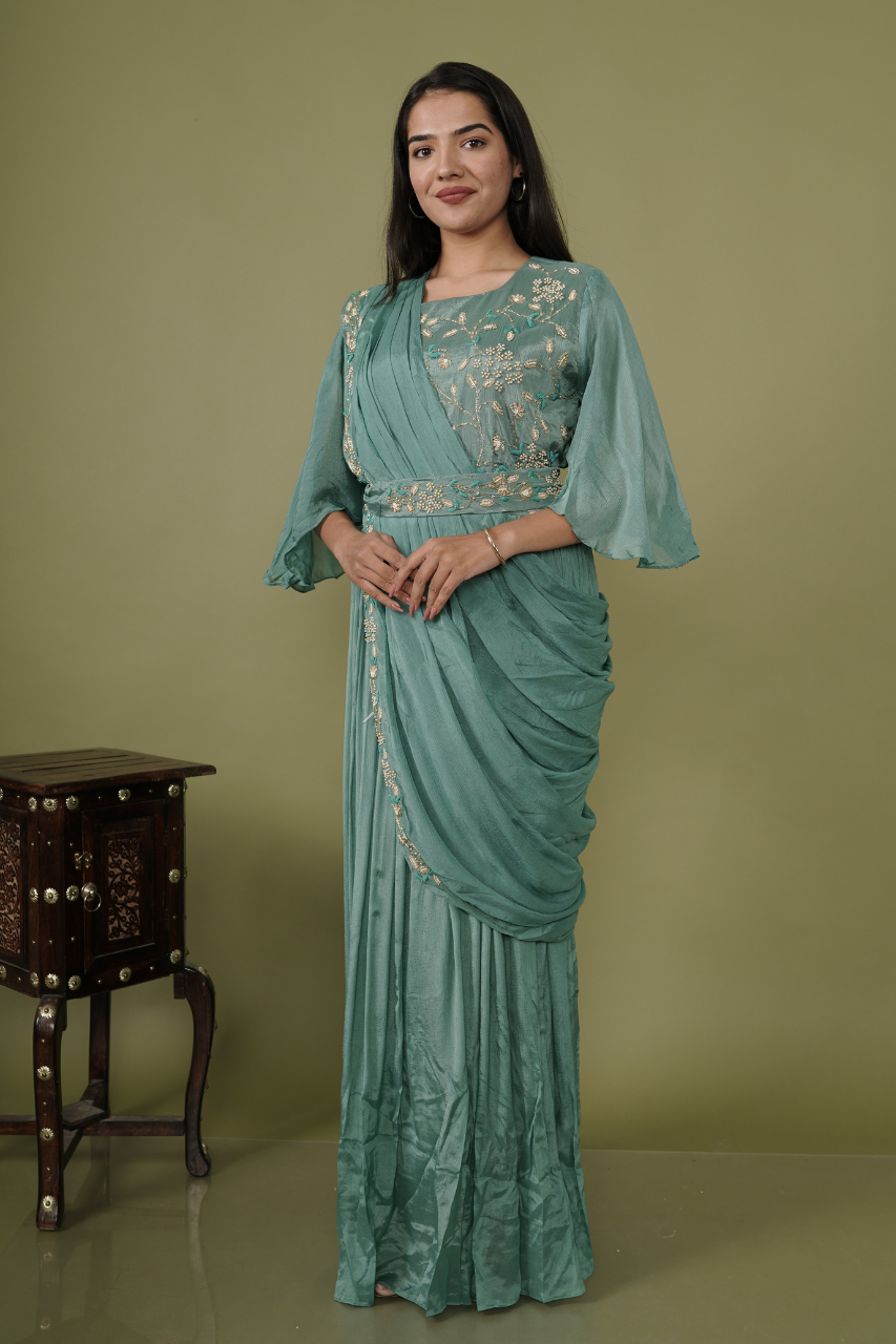 Mint green Draping saree